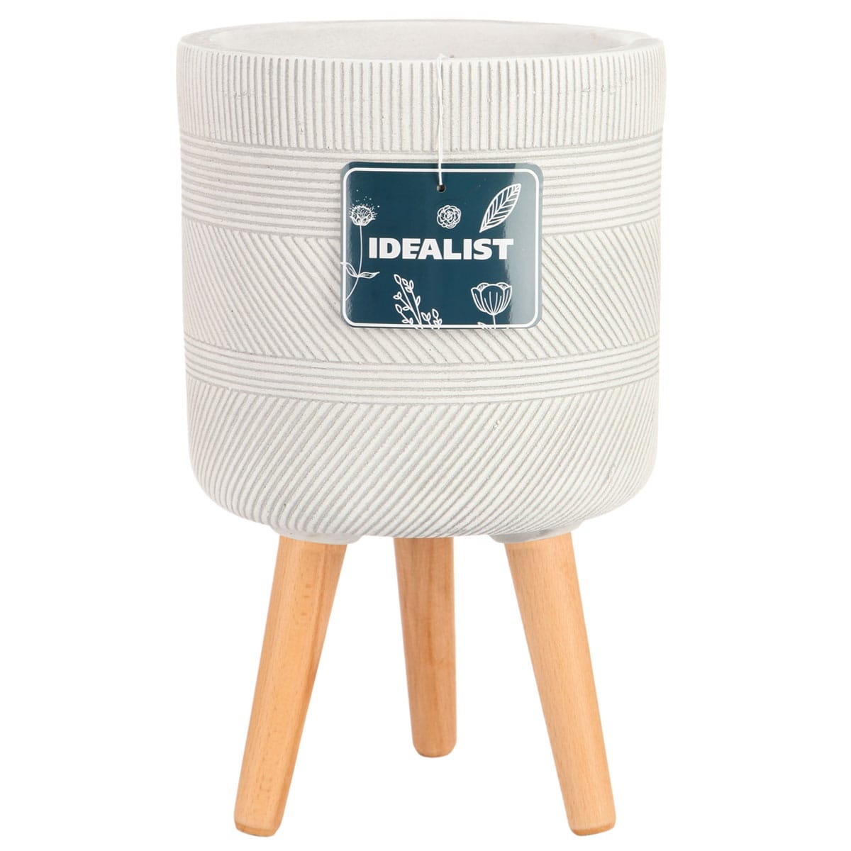 Напольное кашпо для цветов IDEALIST Страйп, круглое, цвет айвори, Д30 В53 см, 18 л, 4 кг