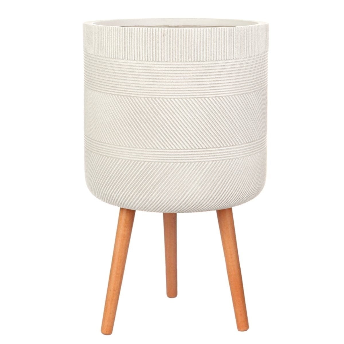 Напольное кашпо для цветов IDEALIST Страйп, круглое, цвет айвори, Д37 В61 см, 32 л, 5 кг