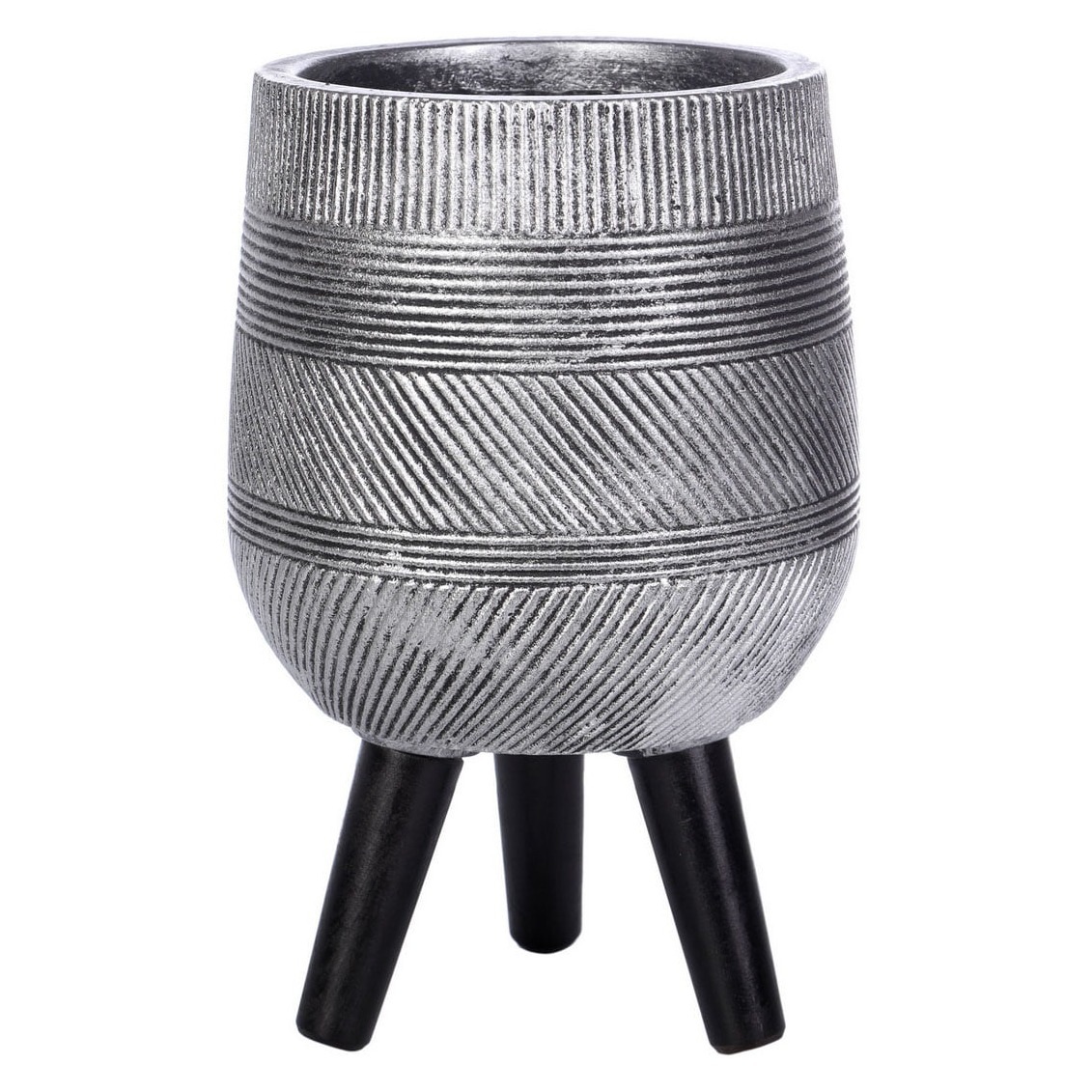 Напольное кашпо для цветов IDEALIST Страйп, серебристое, круглое, Д20.5 В32 см, 5 л, 2.2 кг