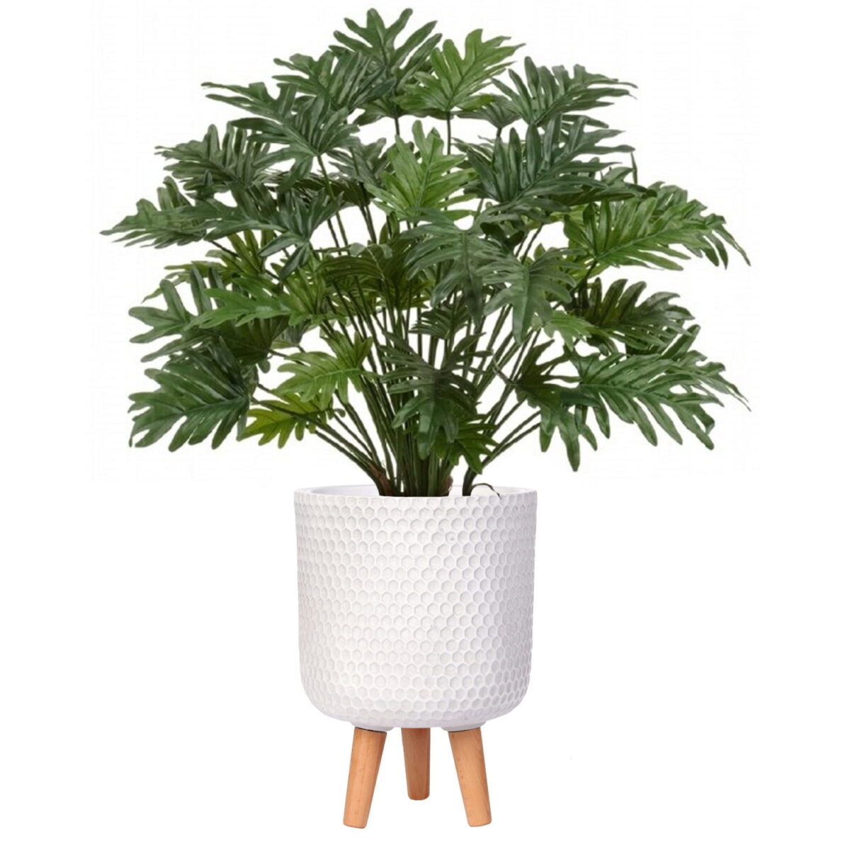 Филодендрон Ксанаду искусственный в эффектном белом кашпо IDEALIST. Высота - 85 см.