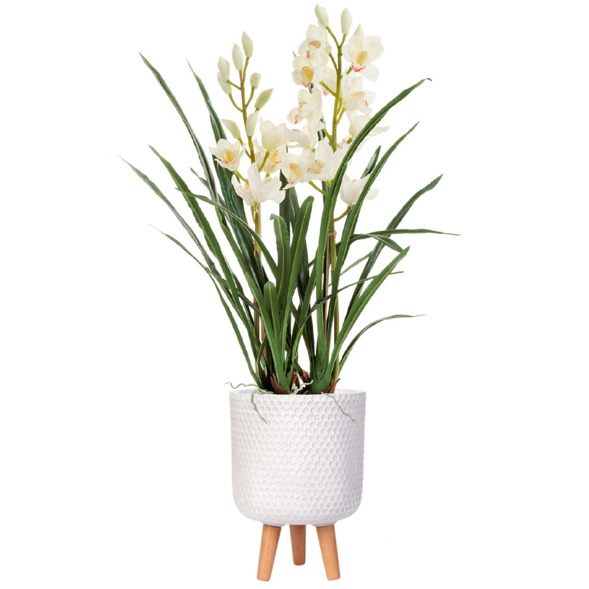 Цимбидиум искусственный в кашпо IDEALIST Ханни. Общая высота - 110 см.