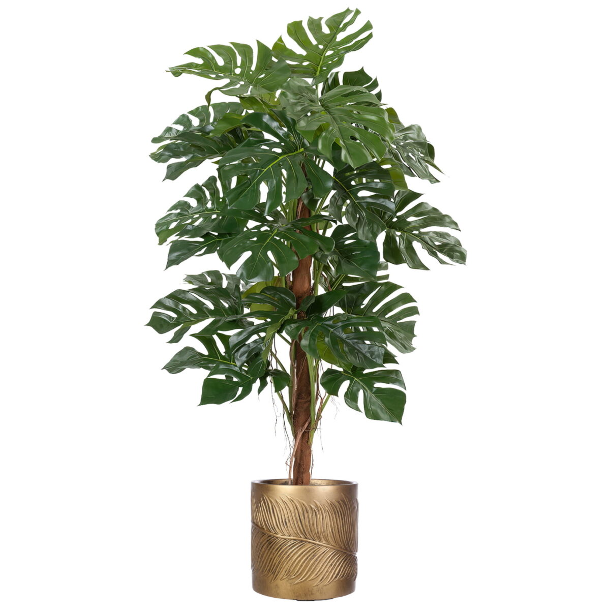 Монстера на стволе искусственная в кашпо IDEALIST Лист золотистого цвета. Высота - 150 см.