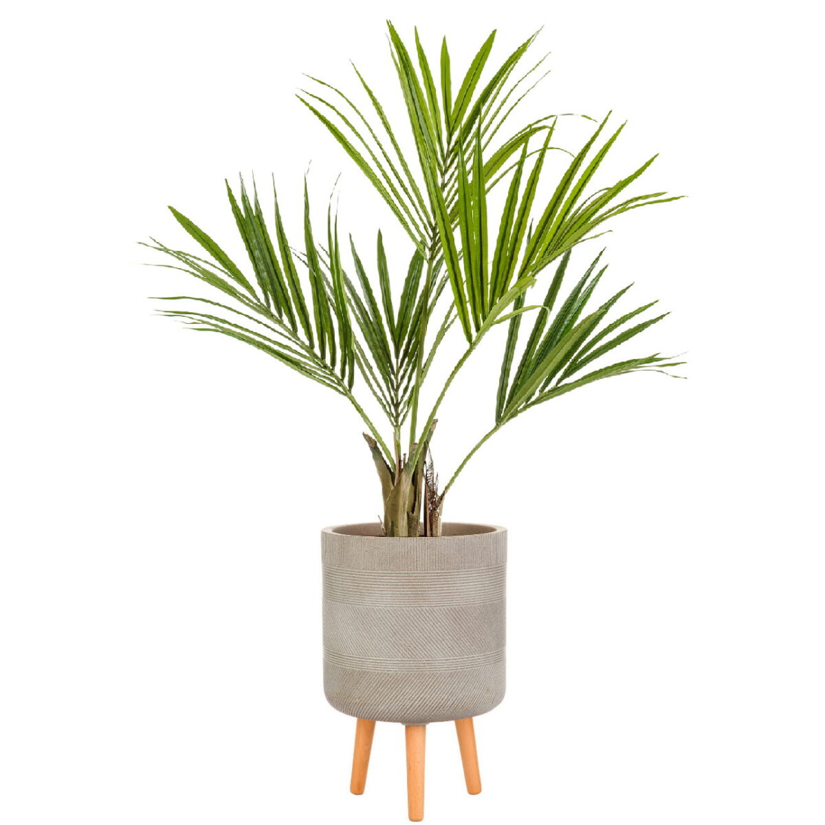 Пальма Кентия Ховея искусственная в кашпо IDEALIST Страйп, цвет кофе с молоком. Общая высота - 135 см.