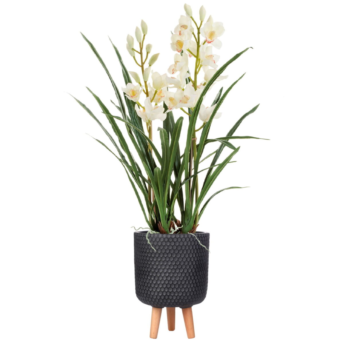 Цимбидиум искусственный в кашпо IDEALIST Ханни. Общая высота - 110 см.