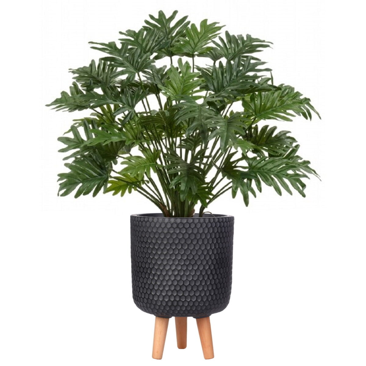 Филодендрон Ксанаду искусственный в кашпо IDEALIST в современном стиле. Высота - 85 см.