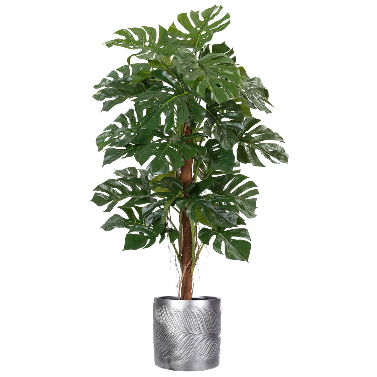 Монстера на стволе искусственная в серебристом напольном кашпо IDEALIST. Высота - 150 см.