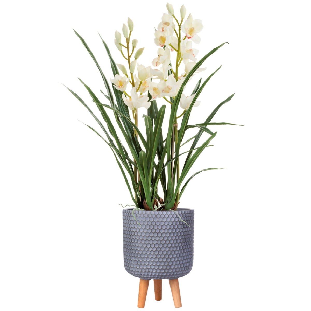 Цимбидиум искусственный в кашпо IDEALIST Ханни. Общая высота - 110 см.