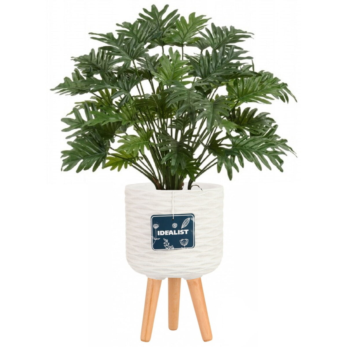 Филодендрон Ксанаду искусственный в кашпо IDEALIST Паттерн. Общая высота - 90 см.