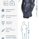 Настольное кашпо IDEALIST LITE Женская голова, черное, Ш21 Д27 В34.5 см, 10.2 л