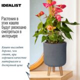Настольное кашпо для цветов IDEALIST Урбан, дымчато-серое, Д24 В35 см, 8 л, 2.5 кг