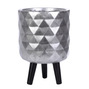 DMND-RND-24-SLV Кашпо Даймонд с подставкой, файберстоун, серебристое,D24H35 cm