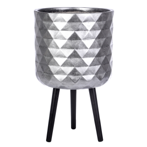 DMND-RND-37-SLV Кашпо Даймонд с подставкой, файберстоун, серебристое,D37,5H62 cm